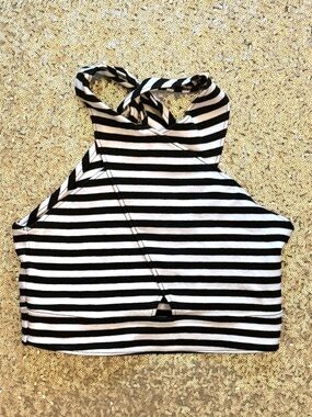 NEW Abercrombie Striped Cut Out Crossover Halter Stretch Crop Top
